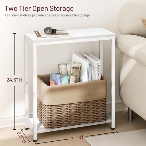 SLEEPING LAMB Narrow Small Side Table for Small Space, 2 Tier Sofa Skinny End Table for Living Room, Bedroom Beside Slim Nightstand, White - Image 4