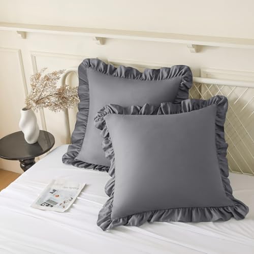 KKJIAF 2 Pack Ruffle Pillow Cases 20x20 Inches, Grey by KKJIAF