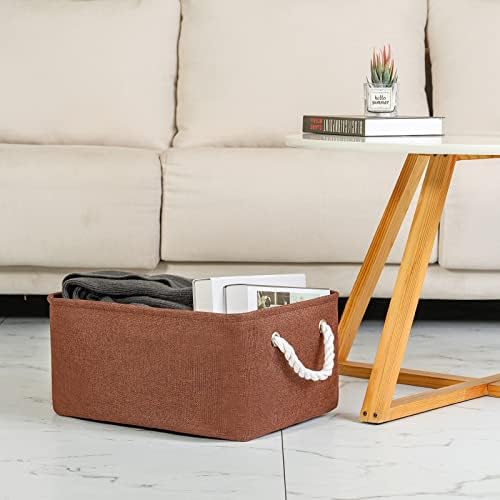 TheWarmHome Decorative Basket Rectangular Fabric Storage Bin Organizer Basket with Handles for Clothes Storage (Brown, Large-1Pack,15L*10.5W*8H) - Image 4