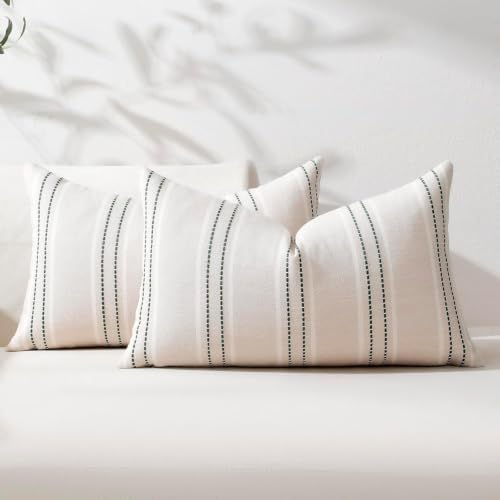 Hckot Stripe Throw Pillow Covers 12x24 Lumbar Dark Green Pillow Covers by Hckot