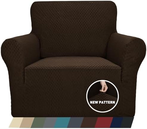 ZNSAYOTX 1 Piece Jacquard Chair Slipcovers for Living Room High Stretch Chair Covers with Arms Anti Slip Pets Friendly Couch Sofa Armchair Cover Furniture Protector (Chair, Dark Coffee) by ZNSAYOTX