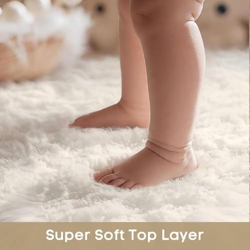 Ophanie Small Rug Washable Non Slip Throw Bedside Area Rugs, Fluffy Soft Mini Bedroom Carpet, 1.5x2.5，1.5x4 and 1.5x5 Rug Set, 3 Piece Ivory with Over 99 pcs Pile fibers - Image 3
