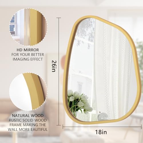 Large Asymmetrical Wall Mirror Irregular Wood Frame Modern Unique Wall-Mounted Artistic Wavy Mirror Decor Bathroom Vanity Bedroom Living Room Entryway Hallway 26"x18" - Image 7