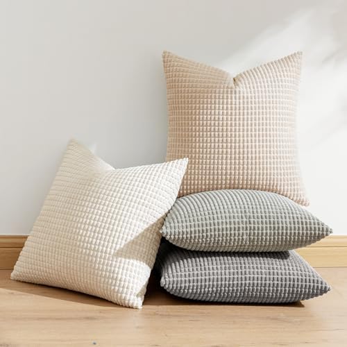 MIULEE Boho Farmhouse Decorative Pillow Covers 18x18 Inch Set of 4 Neutral - Image 5