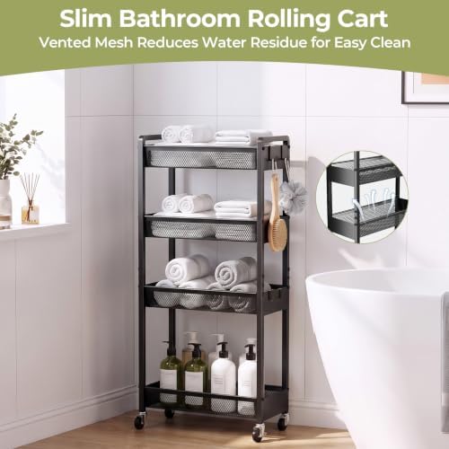 Delamu 4 Tier Slim Rolling Storage Cart, Utility Metal Narrow Cart 7.1" W - Image 6