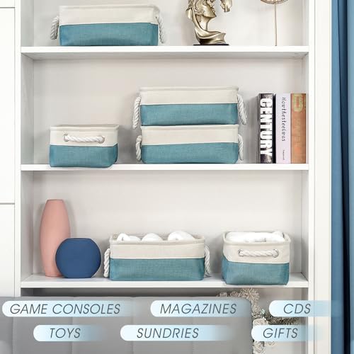 TheWarmHome Fabric Storage Bin with Handles,Storage Basket for Home Storage and Organization, Shelf Basket with Cover for Living Room Bedroom Decor Closet（White & Green,Small ,11.8L×7.9W×5.2H - Image 5
