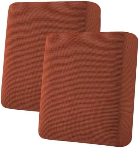 H.VERSAILTEX Super Stretch Individual Seat Cushion Covers Sofa Covers Couch Cushion Covers Slipcover Sets Thick Jacquard Textured Twill Fabric (2 Piece Medium Sofa Cushion Covers, Rust) by HVERSAILTEX