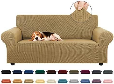 KEKUOU Stretch Loveseat Couch Cover, 2 Cushion Couch Slipcover,Tan by KEKUOU