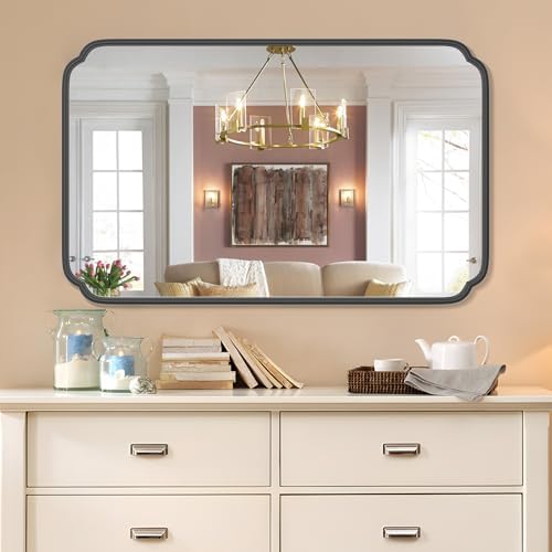 Ferytange Black 30"x48" Bathroom Mirror for Wall, Large Bathroom Vanity Mirror, Rounded Rectangle Mirror in Iron Frame Hangs Horizontal Or Vertical - Image 3