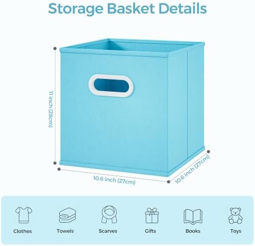Stero Fabric Storage Cubes Bins, 11 inch Fun Colored Foldable Storage Baskets with Dual Plastic Handle for Home, Kids Room, Closet and Toys Organization, Multi Colored, Set of 6 - Image 2