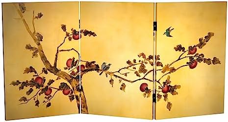 Red Lantern 2 ft. Short Double Sided Plum Tree Canvas Folding Screen 3 Panel Freestanding Partition and Separator for Modern and Contemporary Bedroom, Home Office, Studio, Dorm, Apartment by RedLantern
