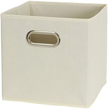 Fabric Storage Bins 6 Piece Set, Strong Poly-Woven Fabric, Sturdy Chipboard Sides, Grommet Front Handle, Stackable and Foldable, Classic Design, Cream - Image 3