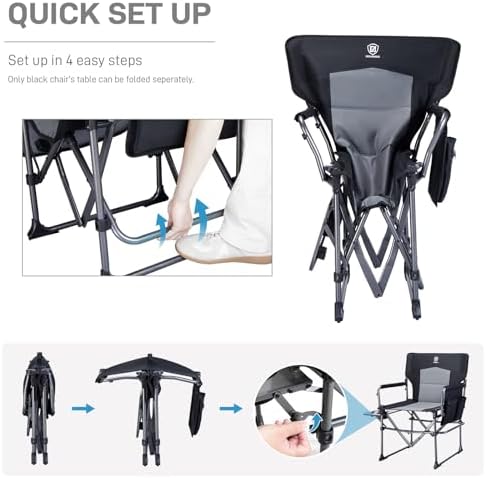 EVER ADVANCED Camping Directors' Chair with Side Table, Portable Folding with Compact Size, Heavy Duty Lawn Chair with Pocket for Camping, Lawn, Sports and Fishing, 400lbs, Black 2 Pack - Image 6