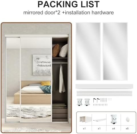 JUBEST Mirrored Closet Door 60 x 80, One Side Mirror Door with Top & Bottom Track Kits, Full Length White Steel Frame Sliding Mirror Closet Door, Easy to Install - Image 3
