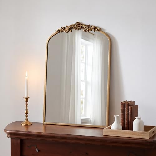 PERFNIQUE Vintage Mirror, 35" X 24" Gold Arched Antique Baroque Wall Mirror - Image 5