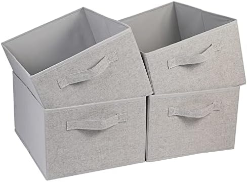Collapsible Sorage Bins, Storage Cubes Baskets Collapsible Fabric Storage Boxes with Handles for Home and Office (Set of 4, Grey, 15.4 x 11.4 x 7.91inch) by BOMKEE