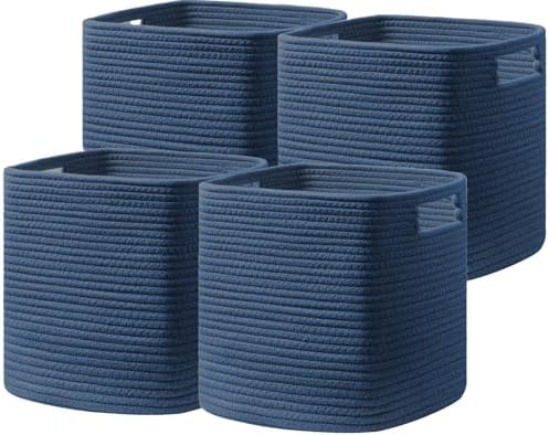 UBBCARE Set of 4 Storage Bins - 13 X 13 X 13 In, Cotton Rope Bins for Shelves, Toys, Books, Cube Storage with Handles, Woven Basket for Organizing, Navy Blue by UBBCARE