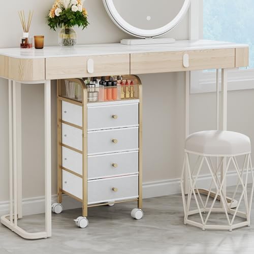 SWTYMIKI Rolling Makeup Organizer Cart - Under Desk Vanity Makeup Storage with 4 Non-woven Drawers, Nail Cart Organizer Cosmetic Display Cases Cabinet for Skin Care Perfume Nail Polish Brush Hair Tool - Image 5
