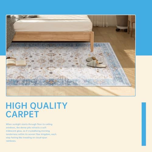 Hanples 5x8 Area Rugs for Living Room, Washable Rug Vintage Floral, Blue - Image 6