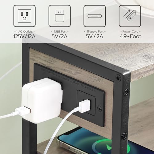 HOOBRO Small Narrow Side Table with Charging Station Set of 2, Skinny End Table for Small Spaces, Slim Nightstand with USB Ports Outlet, Sofa Beside Table with Storage Shelf BG102UBZP201 - Image 5