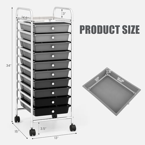 MEDIMALL 10 Drawers Rolling Storage Cart, Multipurpose Craft Storage Cart with Wheels, Mobile Tools Scrapbook Paper Organizer Cart for Office School Home Use - Image 3