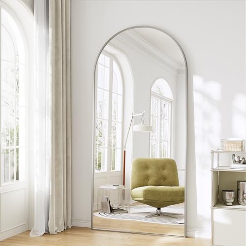 Oversized Full Body Mirror 30x71 inch Arched Full Length Mirror with Stand Aluminum Wall Mounted Hanging or Leaning Standing Mirrors,Silver by WISSMILESHOME