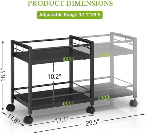 1 Pack 2-Tier Expandable Pantry Floor Organizer Cart, Rolling Pantry Storage Cart with Wheel, Adjustable Can Organizer for Kitchen Pantry, Pantry Shelves and Storage Rack for Snacks, Vegetables, Black - Image 2