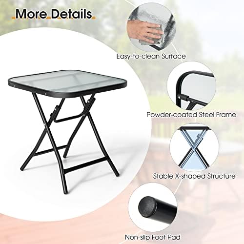 GIANTEX Square Folding Side Table, Patio Table w/Tempered Glass Tabletop - Image 5