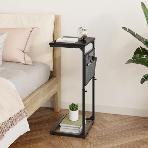 Vagusicc C Shaped End Table, 33'' Tall Side Table for Couch, Adjustable Height Small Couch Side Table for Small Spaces, Couch Table Slide Under Sofa Table TV Tray Table for Living Room Bedroom, Black - Image 5