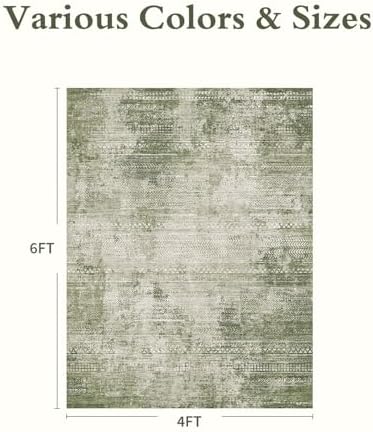 4x6 Area Rugs for Living Room Non Slip Machine Washable Rug Distressed Abstract Soft Indoor Carpet Neutral Boho Rug for Bedroom Dining Room Playroom Office, Green - Image 2