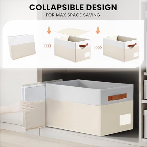 4 Pack Large Closet Storage Baskets for Shelves - 14x10 Heavy Duty Closet Shelf Organizer Bins with Handles & Labels - Decorative Collapsible Baskets for Organizing Living Room Bedroom Nursery Dorm - Image 7