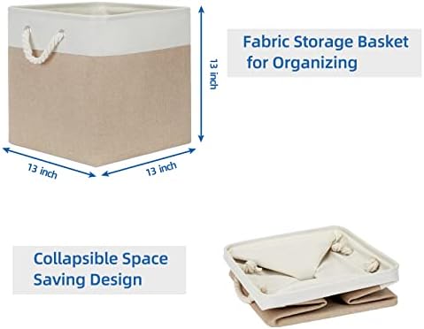 Temary Cube Storage Baskets 4 Pack 13x13 Fabric Cube Storage Bins for Clothes, Large Baskets Boxes with Handles, Canvas Basket for Organizing Towels, Collapsible Storage Bins (White&&Khaki) - Image 6