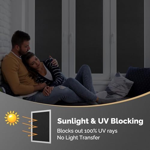 DOWELL Blackout Window Film, 100% Light Sun Blocking Static Cling Frosted Privacy Film for Glass, Heat Control Removable Window Tint, Room Darkening Cover for Day Sleep, Black, 35.4" x 118.1" - Image 4
