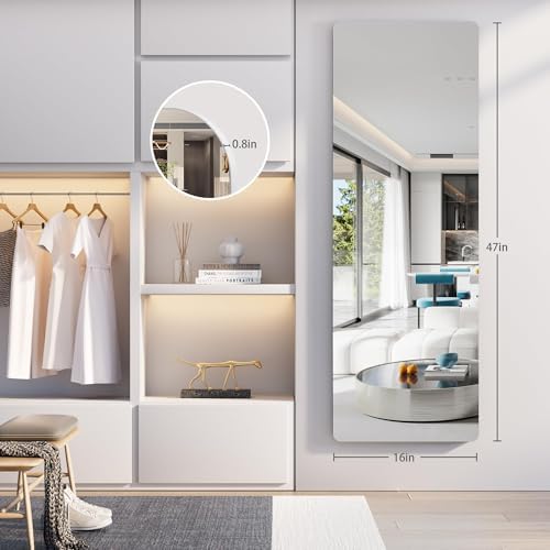 Hasipu Door Mirror Full Length, 47"x 16" Full Body Over The Door Hanging Wall Mounted Mirror for Bedroom, Living Room, Cloakroom, Round White - Image 2