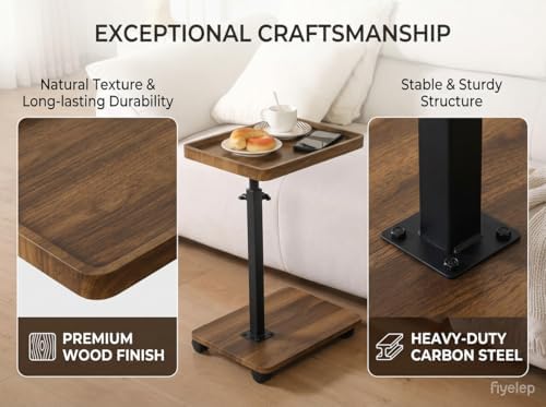 C Table End Table Adjustable Height, 360°Swivel TV Tray Table Couch Tables C Shaped Side Tables Living Room and Bedroom for Sofa, Bed,Chair (Brown) - Image 3