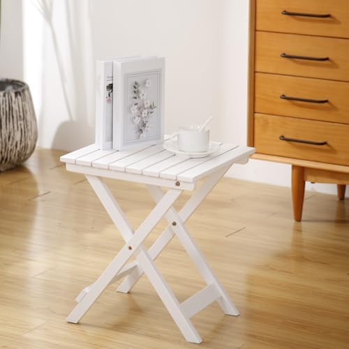 Outdoor Small Table Square Folding Wooden Patio Side Table Furniture Table for Adirondack Chair, Balcony, Porch, No Assembly Required, White - Image 5