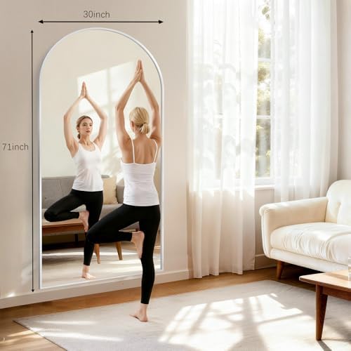 Large Full Length Mirror, 30"x71" Arched Floor Mirror Full Length with Stand, Room Decor Big Full Body Mirror with HD Tempered Glass Aluminum Frame for Bedroom Living Room,White - Image 4
