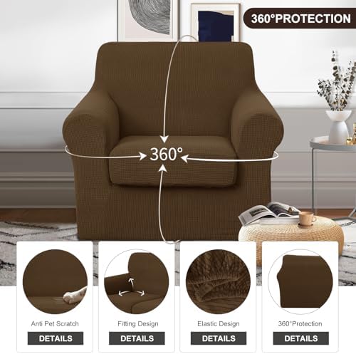 U-NICE HOME 2 Pieces Chair Covers Stretch Chair Slipcover, Brown - Image 4