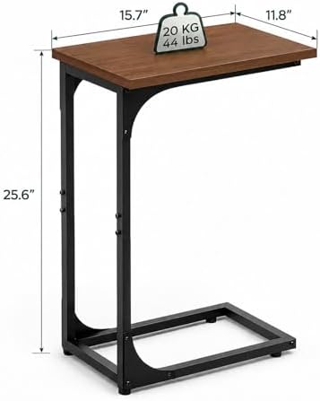 TEMI C Shaped End Table for Couch - Small Side Table and TV Tray for Eating or Laptop, Accent Desk for Chair or Sofa, Easy Assembly, Space-Saving Design for Living Room or Bedroom,Rustic Walnut - Image 2