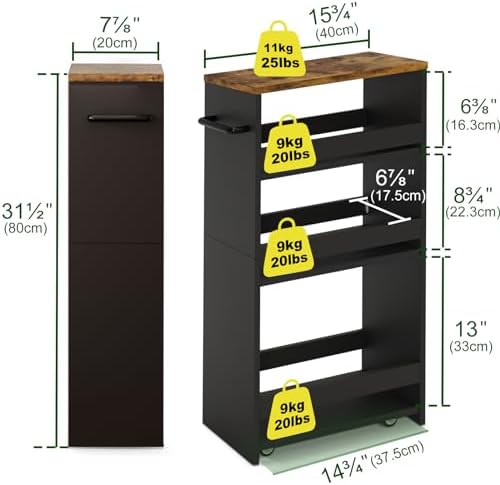 TEAMIX Slim Rolling Storage Cart, Wood 4-Tier Narrow Kitchen/Laundry Cart - Image 5