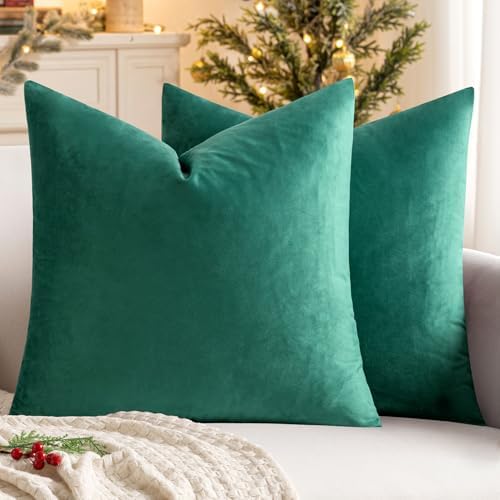 MIULEE Velvet Throw Pillow Covers 18x18 Inch Pack of 2 Green by MIULEE