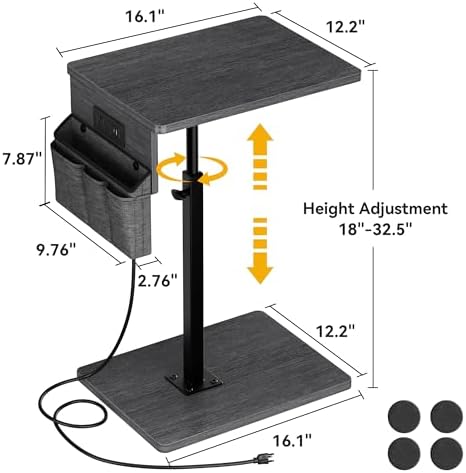 Vagusicc Sofa Armrest Tray Table for Couch - 360° Swivel Height Adjustable Side Table for Small Spaces, Snack Side Table for Bed or Chair, C Shaped End Table Snack Table for Eating Dinner Laptop - Image 2