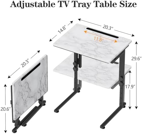 Adjustable Height Tv Tray Table,Portable Folding Tv Dinner Snack Table,Small Foldable C-Shaped End Table for Eating,Slide Under Couch Side with Sturdy MDF Top,No Assembly(White Marble+Black) - Image 2