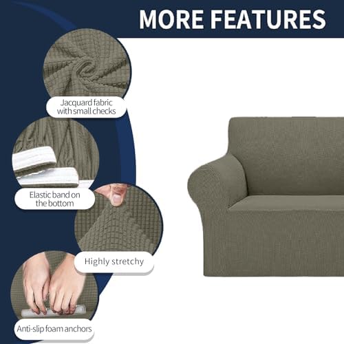 Cupuamon 2026 New Stretch Oversized Sofa Slipcovers Couch Sofa Cover for 4 Seater Furniture Protector Covers with Elastic Bottom Jacquard Fabric Small Checks for Pets, Kids - Khaki - Image 4