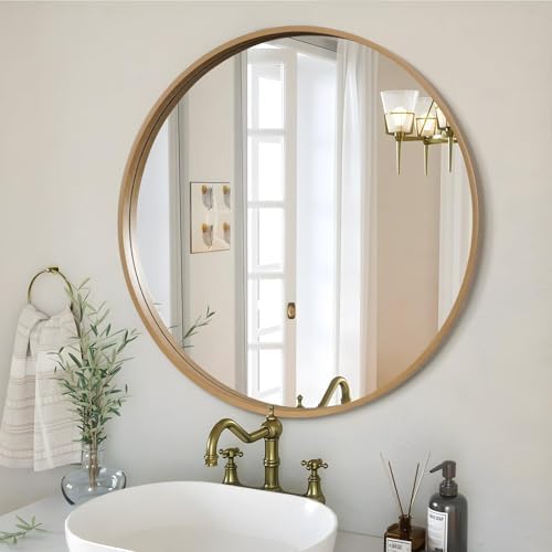 WallBeyond Round Wood Mirror, 32" Round Modern Decoration Large Circle Wall Mirror for Bathroom Living Room Bedroom Entryway, Honey by WallBeyond