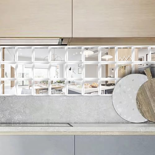 32 Pcs Peel and Stick Beveled Mirror Glass Tile. 3x3 Inch Mirror Backsplash Tiles. Cute Mirror Strip Tile for Kitchen, Bathroom Wall. 32 Pcs - Image 2