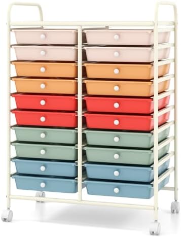 Giantex 20 Drawers Rolling Cart, Mobile Storage Drawer Cart, Classroom Organizer Cart for Office School Supplies Teacher Tools Scrapbook Paper Craft Small Printer, Utility Cart on Wheels, Macaron - Image 4