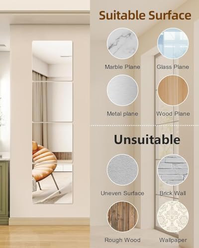 12" x 12" Glass Wall Mirror Tiles for Wall, Frameless Peel and Stick on Mirrors Full Length Wall Mounted for Home Gym Mirror Yoga Bedroom Dancing Studio Dressing Room (12PCS) - Image 4