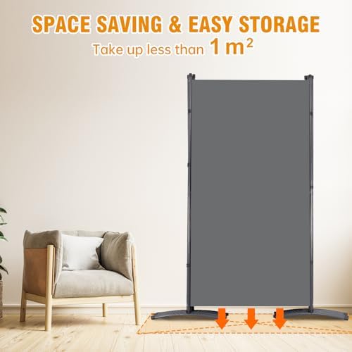CHOSENM 6 Panel Folding Privacy Screens, 6 FT Tall Wall Divider with Metal Frame, Freestanding Room Divider for Office Bedroom Study (6 Panel, Grey) - Image 3