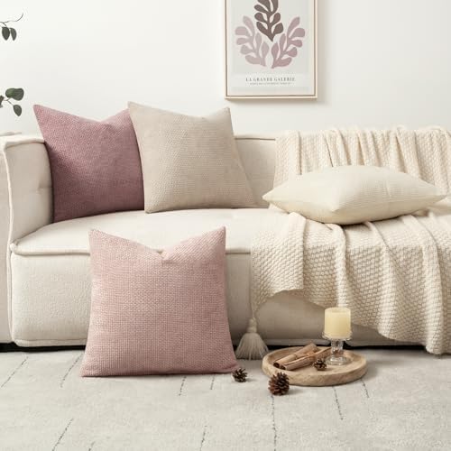MIULEE Soft Decorative Chenille Pillow Covers Light Pink 18x18 Pack of 4 - Image 5